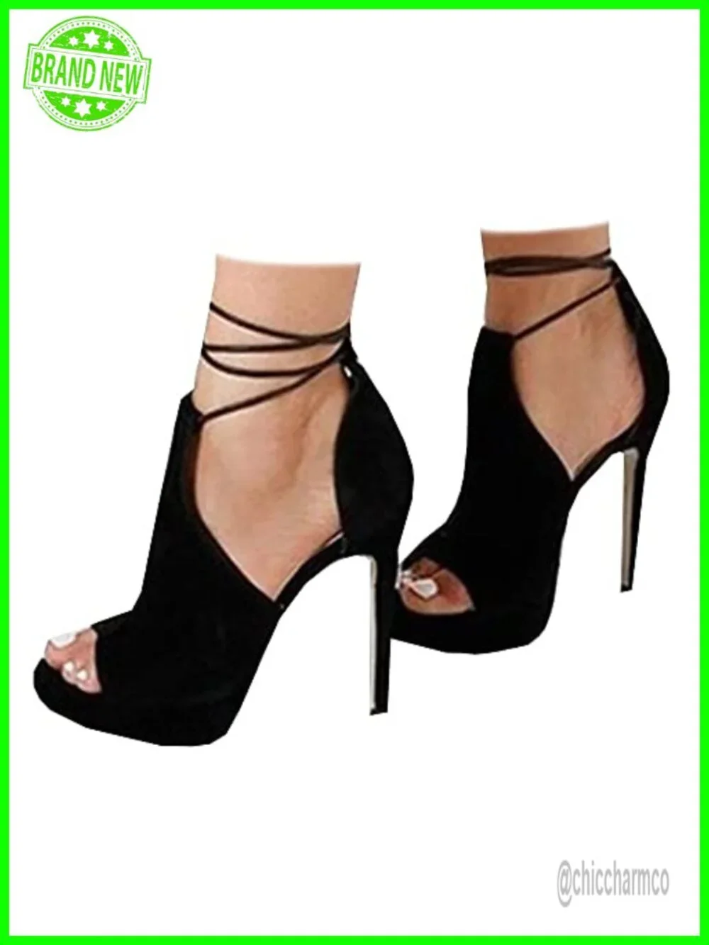 Faux Leather Peep Toe Platform Heels Strappy Lace Up Stilettos Dress Pumps